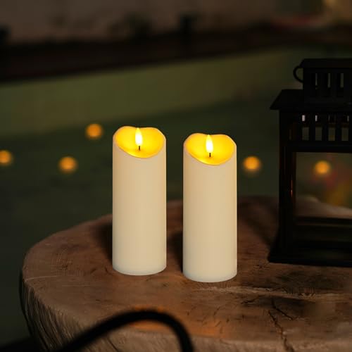 Homemory Outdoor Waterproof LED Candles, Battery Operated with Remote and Timers, Electric Fake Plastic Pillar Candles, Ivory White, Set of 2 - color: Ivory White, size: D3"xH8"8"