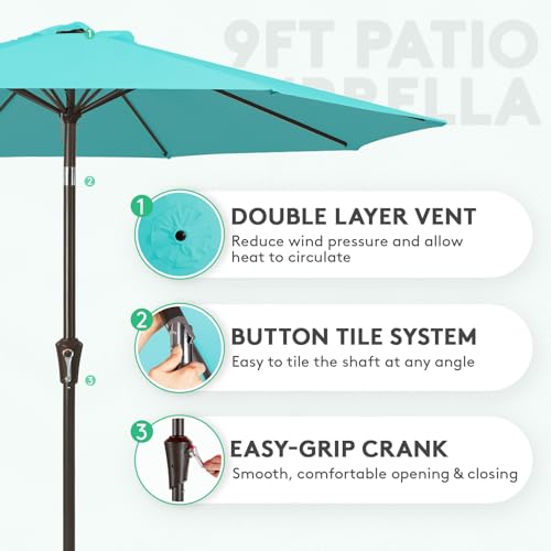 JEAREY 9FT Outdoor Patio Umbrella Outdoor Table Umbrella with Push Button Tilt and Crank, Market Umbrella 8 Sturdy Ribs UV Protection Waterproof for Garden, Deck, Backyard, Pool (Peacock Blue) - color: Peacock Blue