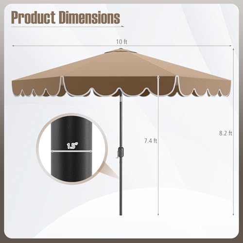 Tangkula 10 FT Patio Umbrella, 2-Tiers Scalloped Outdoor Table Market Umbrella with Tilt Adjustment, Crank, 8 Sturdy Ribs for Pool, Deck, Backyard (Coffee) - color: Coffee, size: 10Ft