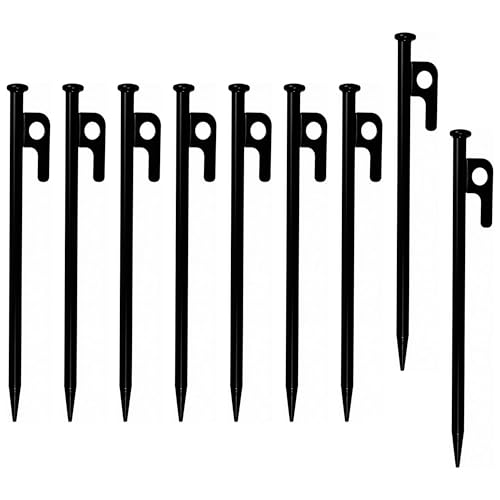 9 Pack Tent Stakes Heavy Duty with 3x5m Ropes for Camping Family 8 inch Non-Rust Metal Ground Anchors for Halloween Christmas Outdoor Decorations (Black) - size: 20cm/7.87in&Rope