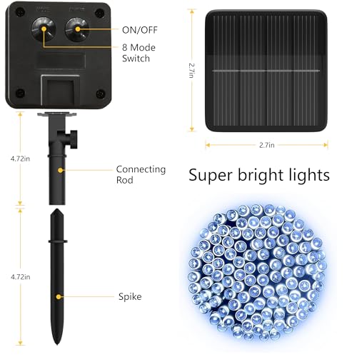 Solar String Lights for Outside, 39Ft 100 LED Solar String Lights Outdoor with 8 Modes Solar Lights for Outside Waterproof for Yard, Fence,Balcony, Party,Christmas Tree Decorations (Cold White) - color: Cold White, size: 1 Pack 100 LED