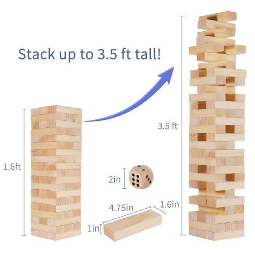 SpeedArmis Giant Tumble Tower, 56 PCS Wooden Stacking Game (Stack to 3.5FT) - Pine Stack Timber Board Play with Carrying Bag-Classic Indoor/Outdoor Games for Adults Family - size: Stack To Over 3.5FT