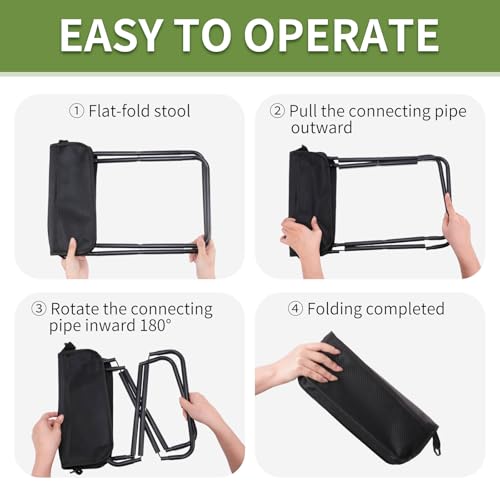 Foldable Camping Stool, Portable Collapsible Chair for Adults, Folding Telescopic Stool with Carry Bag, Outdoor Ultralight Small Travel Chairs for Hiking and Fishing, Hold Up to 265 Lbs,Black - color: Black