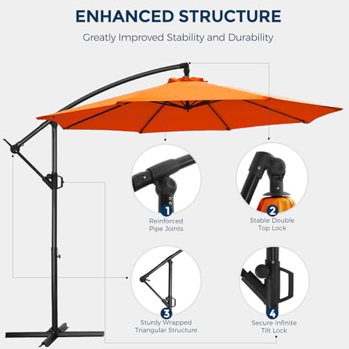 HOMSHADE 10ft Offset Patio Umbrella with Base Included, Cantilever Offset Hanging Patio Outdoor Market Umbrella UPF50+ UV Protection with Easy Tilt and Crank for Pool Deck and Garden(Neon Orange) - color: Neon Orange