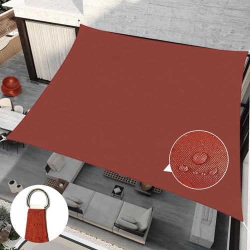 RICHIE Upgrade 12'x12' Sun Shade Sail Square Canopy, Water Resistant & UV Block Sunshade for Outdoor Patio Lawn Beach Garden Carport Backyard Deck Pergola, Rust Red - color: Rust Red, size: 12'x12', style: Rectangle