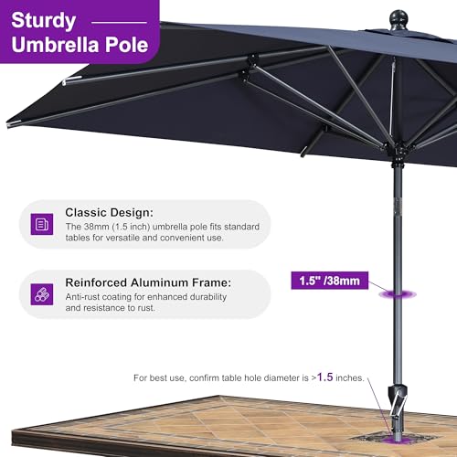 PURPLE LEAF 10' x 6.5' Rectangular Patio Umbrella Outdoor Table Umbrella Aluminum Frame Market Umbrella Sun Umbrella with 8 Sturdy Ribs Tilt for Garden Deck Lawn Pool Navy Blue - color: Navy Blue, size: 6.5' x 10'