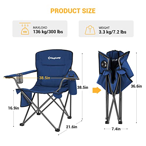 KingCamp Oversized Heavy Duty Camping Chairs 2 Pack, Padded Compact Folding Portable Chair with Cooler Cup Holder Side Pocket for Outdoor Sports Lawn Backyard Backpack Supports 300 lbs, Blue - color: Blue, size: 2 Pack