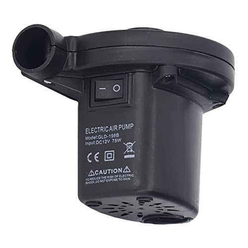 Jeanoko Electric Portable Inflator Deflator Pump with Low Noise 75W Power for Car Inflatable Bed, Boat, Sofa, 3 Nozzle Black