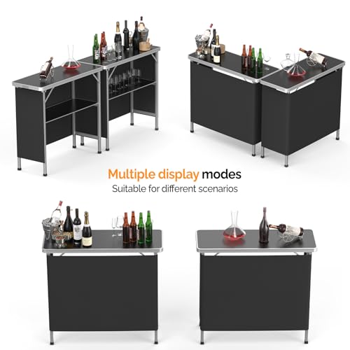 Bonnlo Folding Portable Bar Table, Mobile Bar Table for Events, Party, Camping, Picnic, Tradeshow, Indoor with Black Skirt 39 "L x 34" H - color: Black