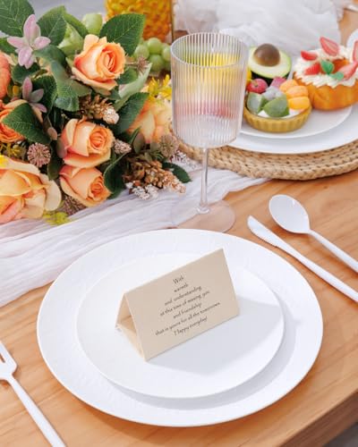 WONDERFUL 32pcs White Plastic Plates Reusable Unbreakable Dinnerware Set Dishes Set Dishwasher Safe Outdoor Plates Includes:16 Dinner 10" and 16 Dessert Plate 7.3" Ideal for Wedding/Mothers Day - color: White
