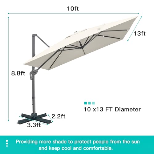 Sunnyglade 10x13Ft Cantilever Patio Umbrella Rectangular Deluxe Offset 360°Rotation & Integrated Tilting System Hanging Umbrella for Market Garden Deck Pool Backyard Patio (Beige, 10 x 13 ft) - color: Beige, size: 10 x 13 ft