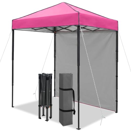 6x4 Pop Up Canopy Tent with One Wall Panel, Instant Portable Beach Canopy, Outdoor Tent with Carry Bag for Camping, Sports, Tailgating, Events, Pink - color: Pink, size: With One Wall