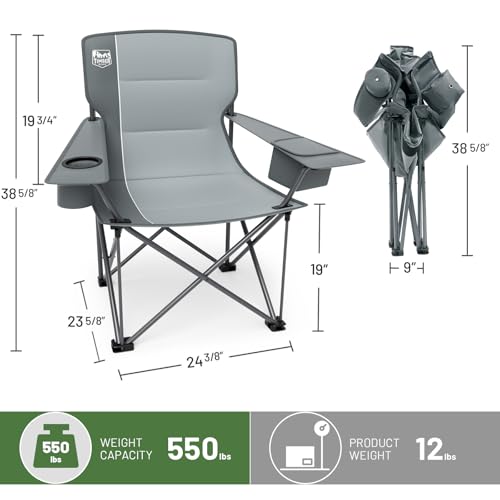 Timber Ridge Oversized Folding Camping Chair for Adults, Support 550 LBS Heavy Duty Chairs with Cup Holder Side Pocket for Camping, Lawn, Picnic, 2 Pack(Grey) - color: Grey-2 Pack