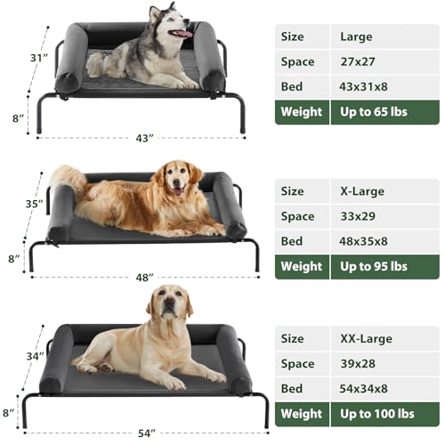 Cooling Elevated Dog Bed for Large Dogs – Waterproof Raised Dog Cot with Slope Headrest, Breathable Teslin Mesh, Durable & Portable Pet Bed for Indoor and Outdoor Use, Black - color: Black, size: 54.0"L x 34.0"W x 8.0"Th