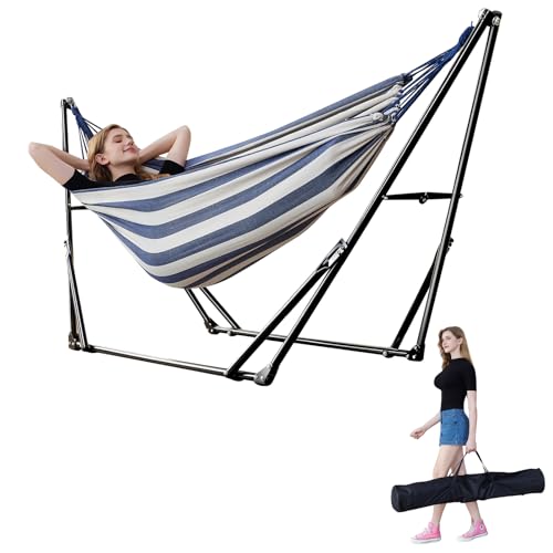 Portable Hammock with Stand for Outside Foldable,Frabic Tension Adjustable Indoor,Carrying Bag Included, 616 lbs Weight Capacity, Suitable Garden Yard Outdoor Inhouse Blue - color: Blue