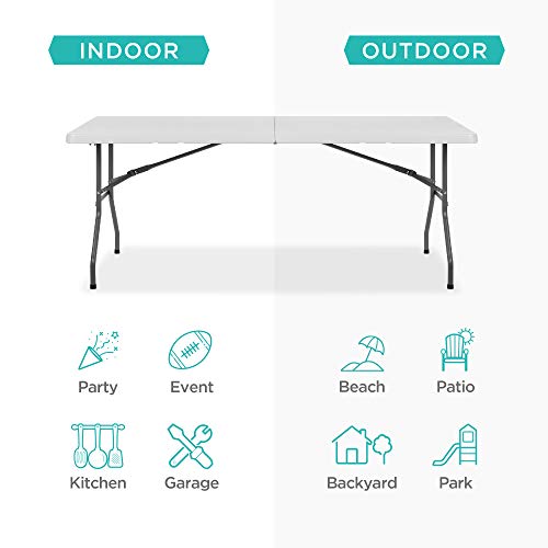 Best Choice Products 6ft Plastic Folding Table, Indoor Outdoor Heavy Duty Portable w/Handle, Lock for Picnic, Party, Camping - White - color: White, size: 6ft