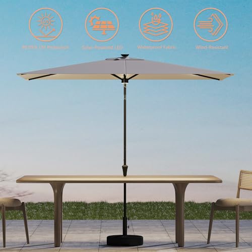 C-Hopetree Rectangular Outdoor Patio Market Umbrella with Solar LED Lights 6.5 x 10 ft - color: Beige