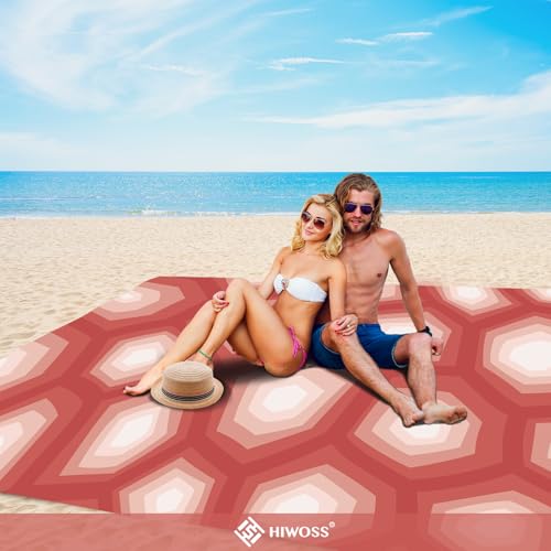 Beach Blanket Waterproof Sandproof Oversized 95”x 80”,Sand Free Beach Mat with Corner Pockets,Portable Mesh Bag for Travel and Outdoor Camping (Dreamsea) (Ombre Red) - color: Red