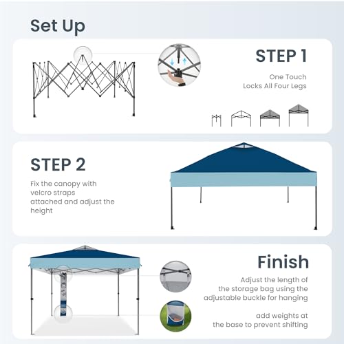 PHI VILLA 10x10ft 1-Person Setup Pop Up Canopy Tent Instant Portable Shelter w/ 1-Button Push, Case, 4 Weight Bags - Dark & Light Blue - color: Dark & Light Blue, size: 10×10 one push