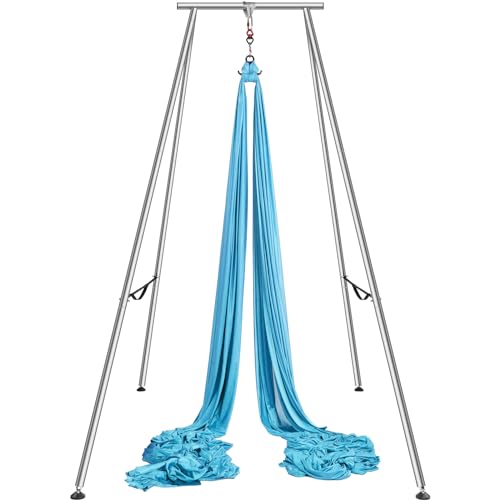VEVOR Yoga Stand Frame, Max 441-551 lbs Load Swing Stand, Triangular Structure Aerial Rig, Aerial Silk Stands with Yoga Hammock, Standard & Height-Adjustable Version - color: Blue, style: Standard Version