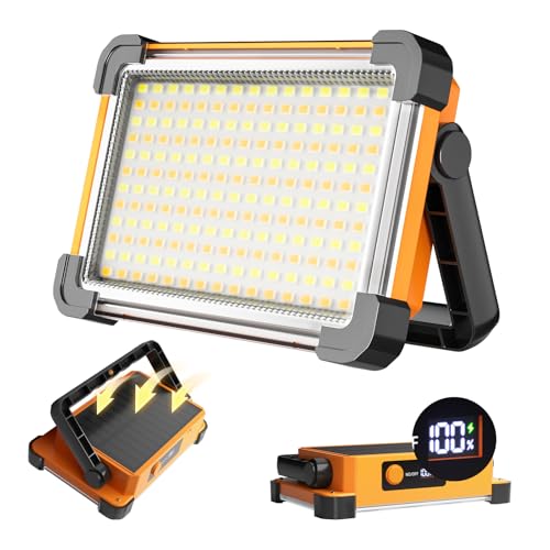 150W Solar Rechargeable Work Light, 180 LED 10000LM Portable Flood Light, IP65 Waterproof 3 Modes, with Stand, for Job Site Home Repair Camping Fishing Garage Workshop Emergency - color: Black