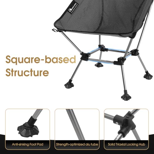 MOON LENCE High Back Folding Camping Chairs, Height-Adjustable, Widened Seat, for Beach with Anti-Sinking Feet (Onyx-Plus) - color: Onyx-plus