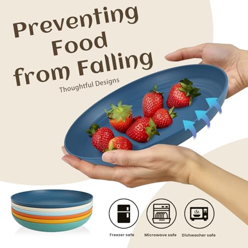 Homienly Dinner Plates, Deep Plate Set, Alternative to Plastic Plates, Microwave and Dishwasher Safe Wheat Straw Plates for Kitchen, Camping, Unbreakable Plate with 6 Colors, Set of 6 (9 Inch, Multi) - color: 6 PCS Multi color, size: 9 IN