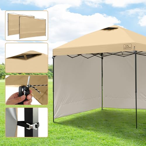 KAMPKEEPER 10x10 Easy Pop Up Canopy Tent with Sidewalls, Instant Outdoor Shade Shelter with Removable 10FT Sun Walls, Quick Setup Waterproof and UV-Resistant for Patio (Khaki, 10x10FT with 2 sidewall) - color: Khaki, size: 10x10ft With 2 Sidewall