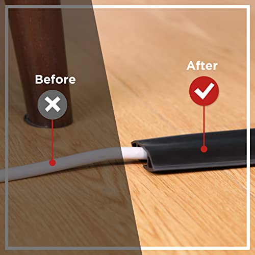Nuogo 16 ft Floor Cord Cover Overfloor Silicone Cable Protector Extension Cord Covers Wire Cable Organizer Hider for Floor Home Office Garage Management, Black
