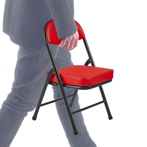 Mini Padded Folding Chairs, Garage Stool, Portable Camping Chair with Cushion, Lightweight Lawn Chair, for Outdoor Sports Events, Patio, Fishing, Hiking, Hunting, Picnic, Beach, Red - color: Red