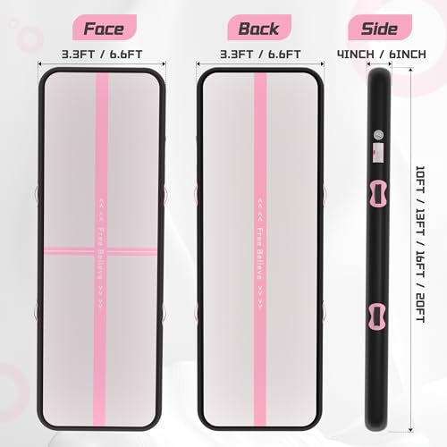 Pink Gymnastics Mat Inflatable Tumble Track Mats 10/13/16/20ft Training Mats for Home Air Mat for Kids with Pump 4”/6” Thick for Cheerleading/Yoga/Exercise/Parkour/Beach/Park/Water - color: Black Pink, size: 13ft*3.3ft*4inches(4m*1m*0.1m)