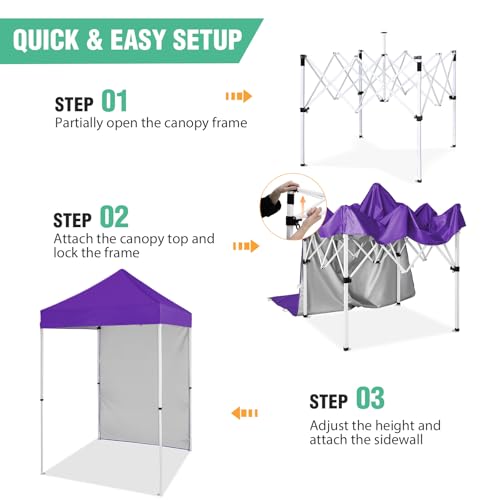 5x5 Pop Up Canopy Tent with One Sidewall, Instant Portable Beach Canopy, Outdoor Tent with Carry Bag for Camping, Sports, Tailgating, Events, Purple - color: Purple, size: With One Wall