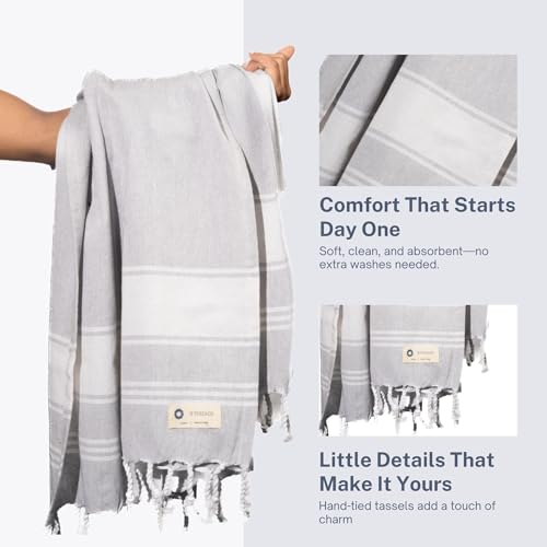 Cotton Turkish Beach Towel with Towels Oversized 36"x72" Pool Absorbent Extra Large Quick Dry Sand Travel Towel (Light Grey, 2 Pack) - color: Light Grey, size: 2 Pack