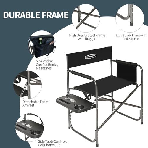 YOUNG WOOD Camping Directors Chair with Side Table, Foldable and Portable, Fishing,Trip,Picnic,Hike，Lawn,Sports,Beach,Outdoor Camping Chair for Adults,Drink Holder and Mobile Storage,2p - size: 2p
