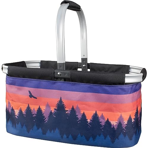 Picnic Basket for Camping - Collapsable Picnic Basket for Picnics, Grocery, & Festivals - Sturdy Food Picnic Basket with Zipper Pocket & Built-in Clip - 16” x 17” Scenic Sunset Basket, Camp Casual