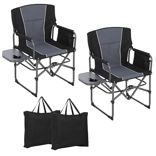 GarveeLife 2 Pack Oversized Directors Camping Chair, Portable Folding Chair for Adults Support 400 lbs, Heavy Duty Lawn Chair with Side Table, for Camping, Sports, Picnic, Beach, Fishing, Black - color: Black, style: 2 PCS
