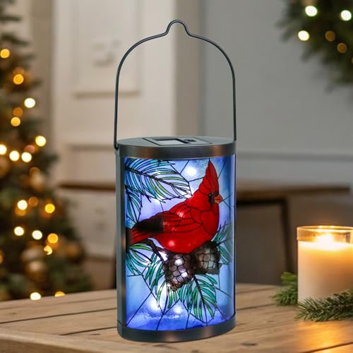 MUMTOP Hanging Solar Lanterns Outdoor Waterproof, Christmas Lantern Cardinal Solar Lights Outdoor Decorative Solar Lanterns Tabletop Lamp for Patio Garden Yard Christmas Decor - style: Christmas