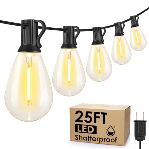 Larkvue 25FT LED Outdoor String Lights, 10+1 Edison S11 Dimmable Bulb Waterproof Patio Lights, Connectable Outside Hanging Strand for Backyard Garden - color: Black