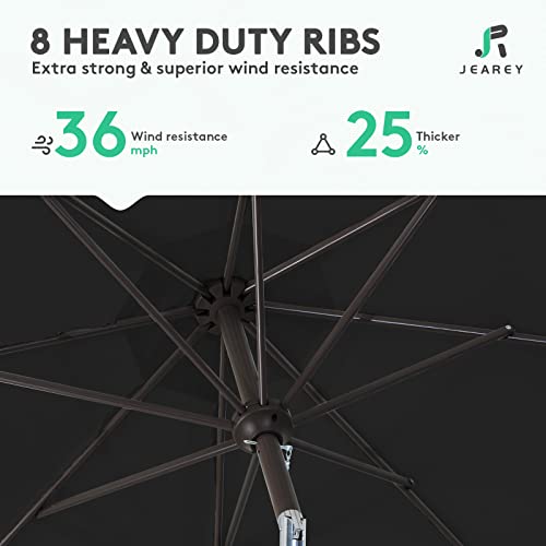 JEAREY 9FT Outdoor Patio Umbrella Outdoor Table Umbrella with Push Button Tilt and Crank, Market Umbrella 8 Sturdy Ribs UV Protection Waterproof for Garden, Deck, Backyard, Pool (Black) - color: Black