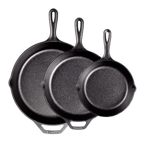 Lodge Seasoned Cast Iron Skillet Set 8, 10.25 & 12 Inches - PFAS-Free, Non-Toxic Cookware - Use with an Oven, Stove, Grill, or Campfire - Naturally Non-Stick & Oven Safe - size: 8 Inch, 10.25 Inch, 12 Inch (3 Count Set)