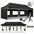 Hoteel 10x30 Pop Up Canopy Tent Heavy Duty with 5 Sidewalls, Waterproof Party Tent, Easy Set-up Commercial Instant Tents with Roller Bag & Sandbags, Hexagonal Leg (1-Year Warranty) - color: Black, size: 10×30 （5 Walls）