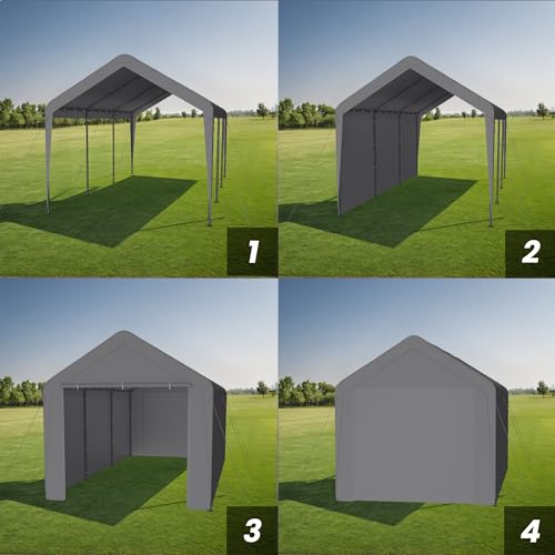 Carport 10x20 Heavy Duty Portable Garage w/Removable Sidewalls & Roll-Up Door Car Canopy Party Tents Waterproof UV Resistant All Weather Car Port for Trucks,Boats(Grey)