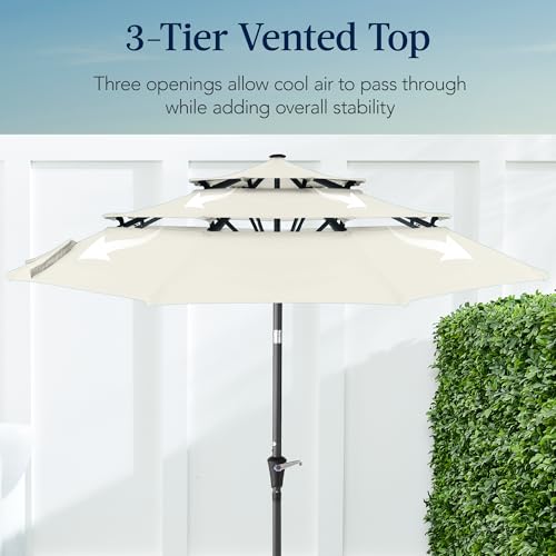 Best Choice Products 10ft 3-Tier Market Patio Umbrella, Outdoor Sun Shade with Tilt, Crank Lift, 8 Ribs for Backyard, Deck, Poolside - color: Ivory