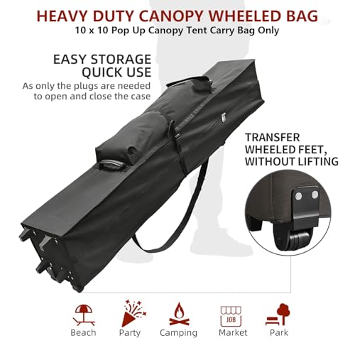 Heavy Duty Wheeled Carry Bag for 10x10 Canopy Tent, Universal Canopy Roller Bag with 4 Handles,600D Waterproof Oxford Fabric Tent Bag Replacement for Camping Tailgating(62"x10.2"x10.2") - size: Bag Unfold Size-62" x 10.2" x 10.2"