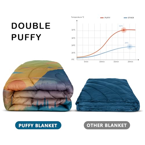 Camping Blanket,Lightweight Puffy Printed Camping Blanket Packable Outdoor Blanket for Camping,Traveling, Stadium, Hiking, Picnics - color: Sunset-thick, size: 39x55"