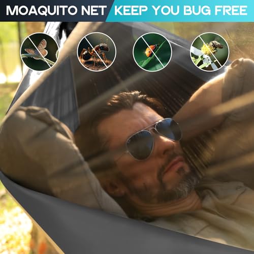 Camping Hammock Mosquito Net,Double & Single Portable Hammocks Hammocks with 2 Tree Straps,Hammock Tent for Travel Camping,Camping Accessories for Indoor Outdoor Hiking Backpacking Backyard Beach - color: Black&grey, size: X-Large