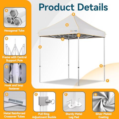 Hoteel 6.6x6.6 Pop Up Canopy Tent Heavy Duty with 4 Sidewalls, Waterproof Party Tent, Easy Set-up Commercial Instant Tents with Hand Bag, Rope & Nail, Hexagonal Leg (1-Year Warranty) - color: White, size: 6.6×6.6 （4 Walls）