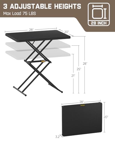 FanttikOutdoor Folding Table 2-Second One-Hand Height Adjustment, 3 Settings, Ultra-Thin 3.2" Fold, No Assembly, TV Tray Laptop Desk 28 inch, 2-Pack, Black Zeta X1 Pro - color: Black