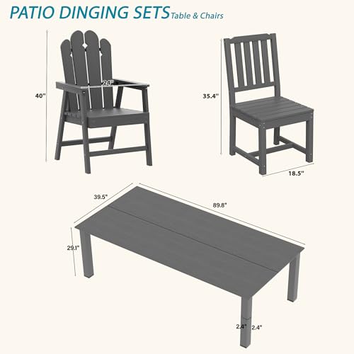 11-Piece Patio Dining Set for 10, HDPE All-Weather Outdoor Furniture with Umbrella Hole Table, 89.76” Oversized Table, 2 Armchairs & 8 Armless Chairs, Gray - color: Grey, size: Oversized Table&2 Armchairs + 8 Armless chairs