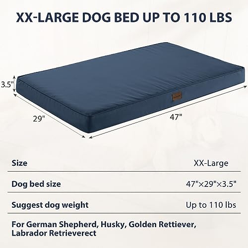 BFPETHOME Outdoor Dog Beds for Large Dogs, Waterproof Dog Bed for Medium, Large, Extra Large Dogs, Orthopedic Dog Bed with Removable Washable Cover, Egg Crate Foam Pet Bed Mat. (47 x 29 in, Navy) - color: Navy, size: 47.0"l X 29.0"w X 3.5"th